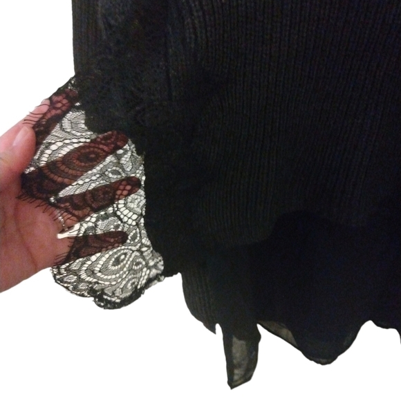 Zara Black Layered w Lace Overlay - Sheer Lining 3/4 Sleeve Crop Waist Sweater M - Picture 3 of 9